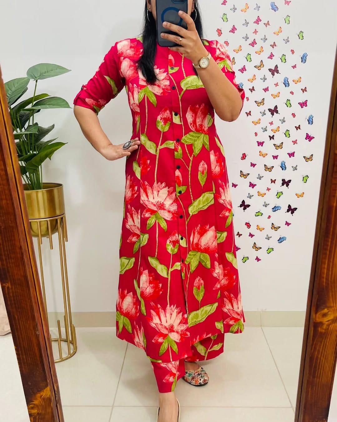 Digital Print A-Line Kurti Co-ord Set with Ankle-Length Pants