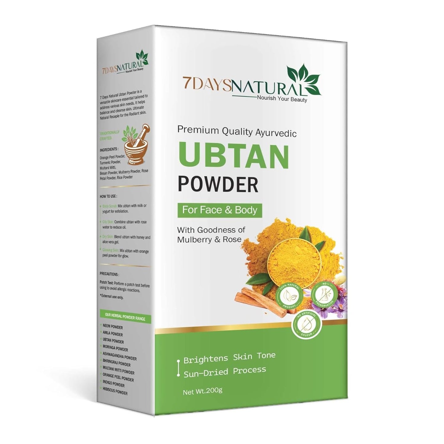 7DAYS NATURAL Organic Ubtan Powder Face Pack For Women & Men -200GM image 0