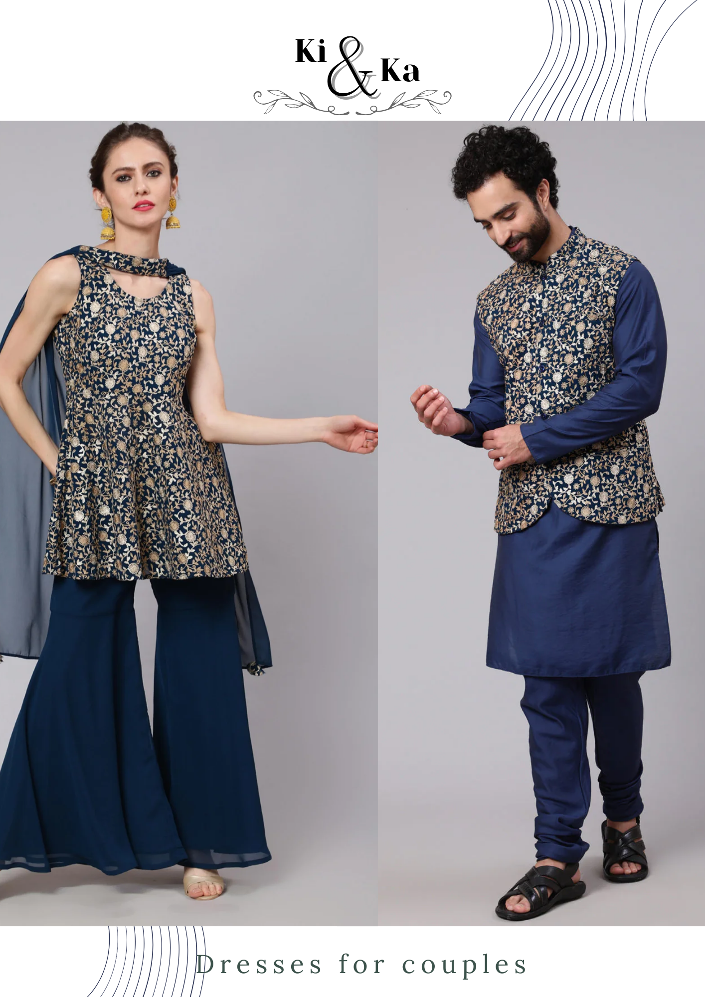Blue Embroidered Couple Combo - Elganza