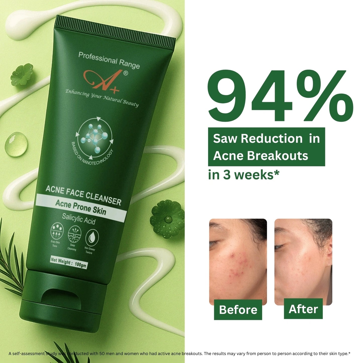 A+ Acne Face Cleanser with 0.5% Salicylic Acid – 100 gm image 4