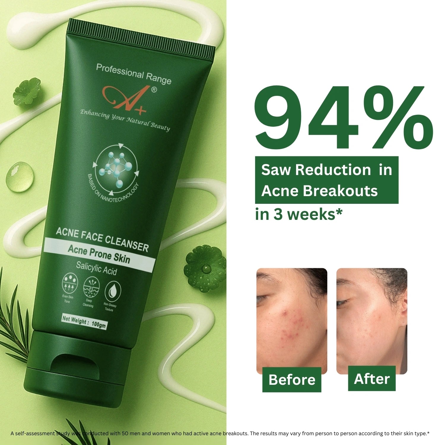A+ Acne Face Cleanser with 0.5% Salicylic Acid – 100 gm image 4
