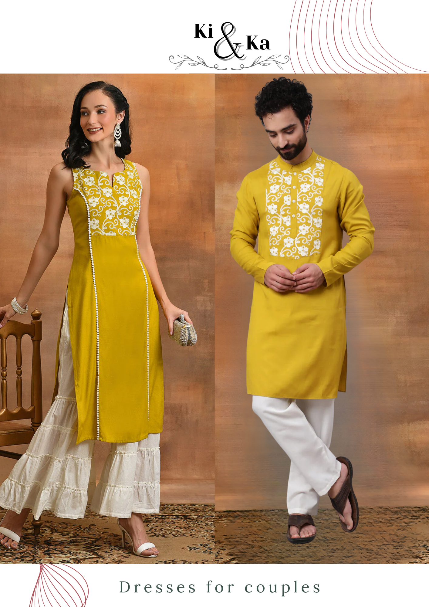Yellow Floral Embroidered Couple Combo - Elganza
