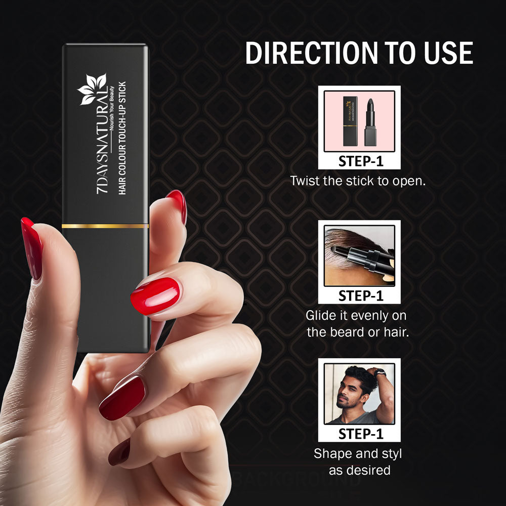 7DAYS NATURAL Water Proof Black Hair Colour Touch-Up Stick - 4GM image 2