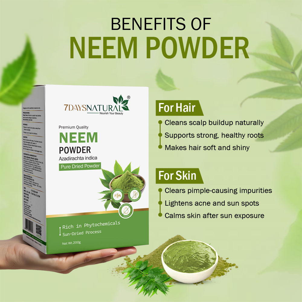 7 DAYS NATURAL Pure & Natural Neem Powder For Hair & Skin - 200GM image 3