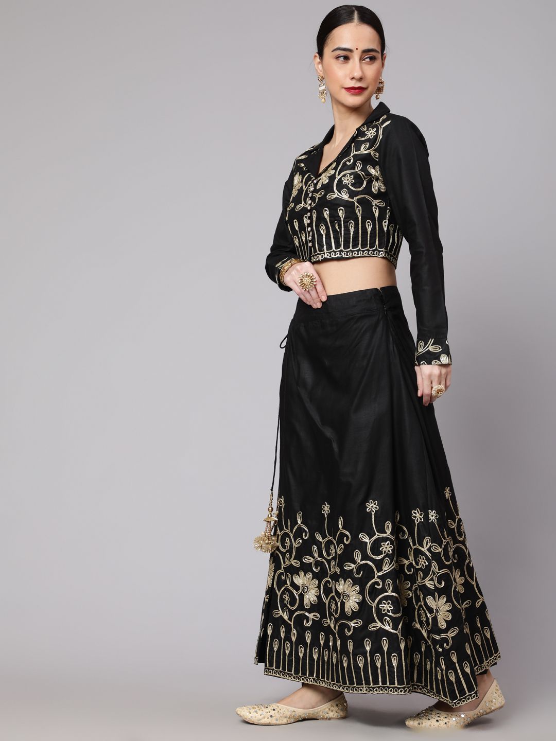 Black Embroidered Lehenga Choli Set - Elganza
