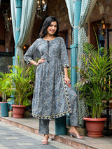 Blue Nyra Cut A-Line Kurta Set - Elganza