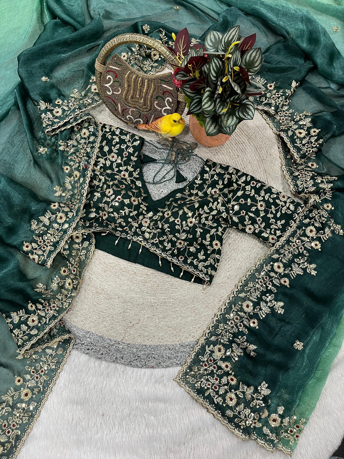 Evergreen Designer Fandy Chiffon Silk Saree with Sequins, Zari Embroidery & Cutwork Border