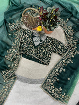 Evergreen Designer Fandy Chiffon Silk Saree with Sequins, Zari Embroidery & Cutwork Border