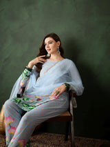 Blue Pichwai Print Kurta Palazzo With Dupatta - Elganza