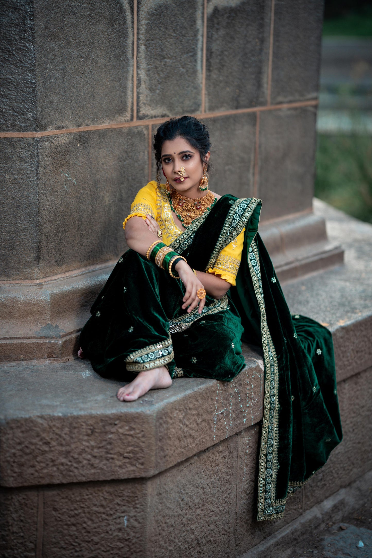 Designer 9000 Velvet Saree with Sequins & Jari Dori Embroidered Lace Border and Waist Belt