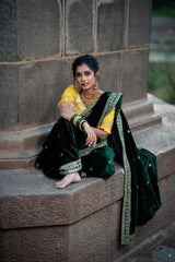 Designer 9000 Velvet Saree with Sequins & Jari Dori Embroidered Lace Border and Waist Belt