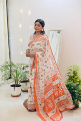 Republic Day Special Pure Cotton Tricolour Printed Saree with Embroidery