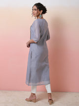 Grey Embroidered Kurta - Elganza
