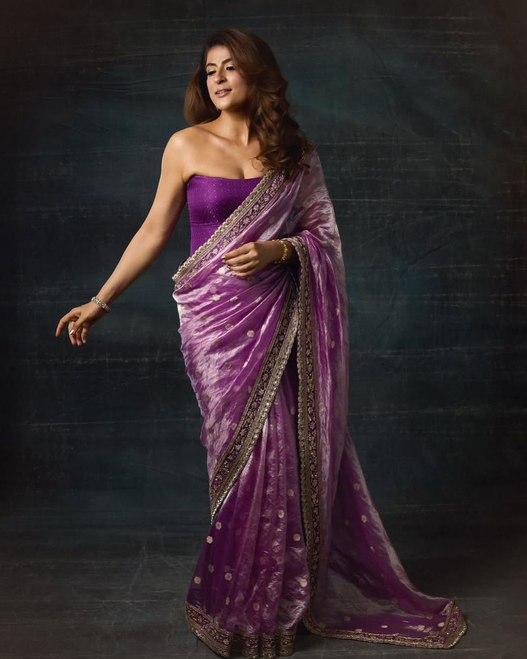 Beautiful Designer Mocha Silk Embroidered Saree with Sequins Work