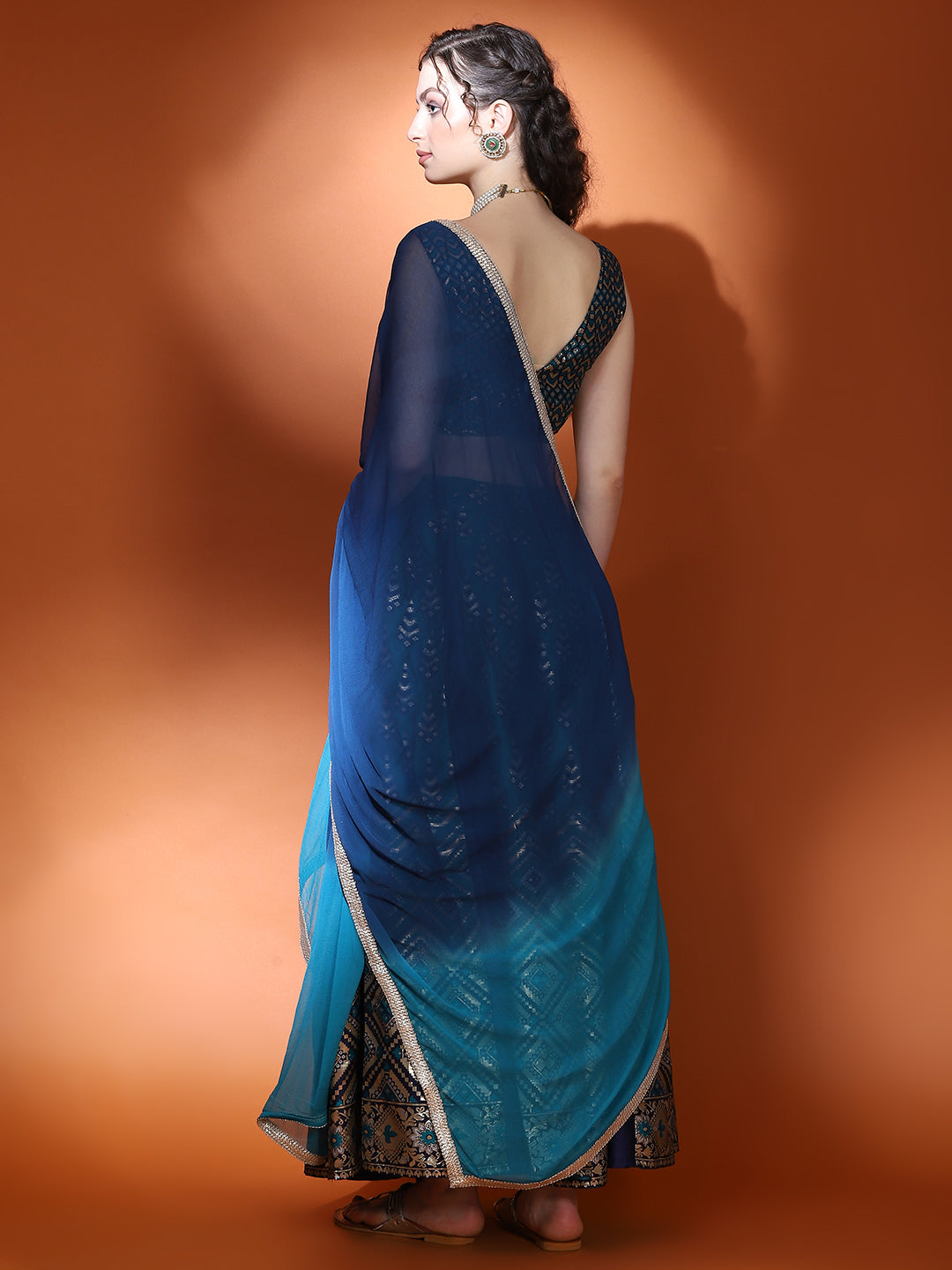Teal Blue Gold Zari Work Lehenga Choli With Dupatta - Elganza