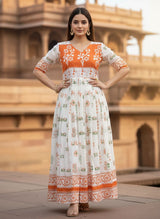 Stylish Pure Cotton Tricolour Geometric Printed Flaired Gown for Independence Day