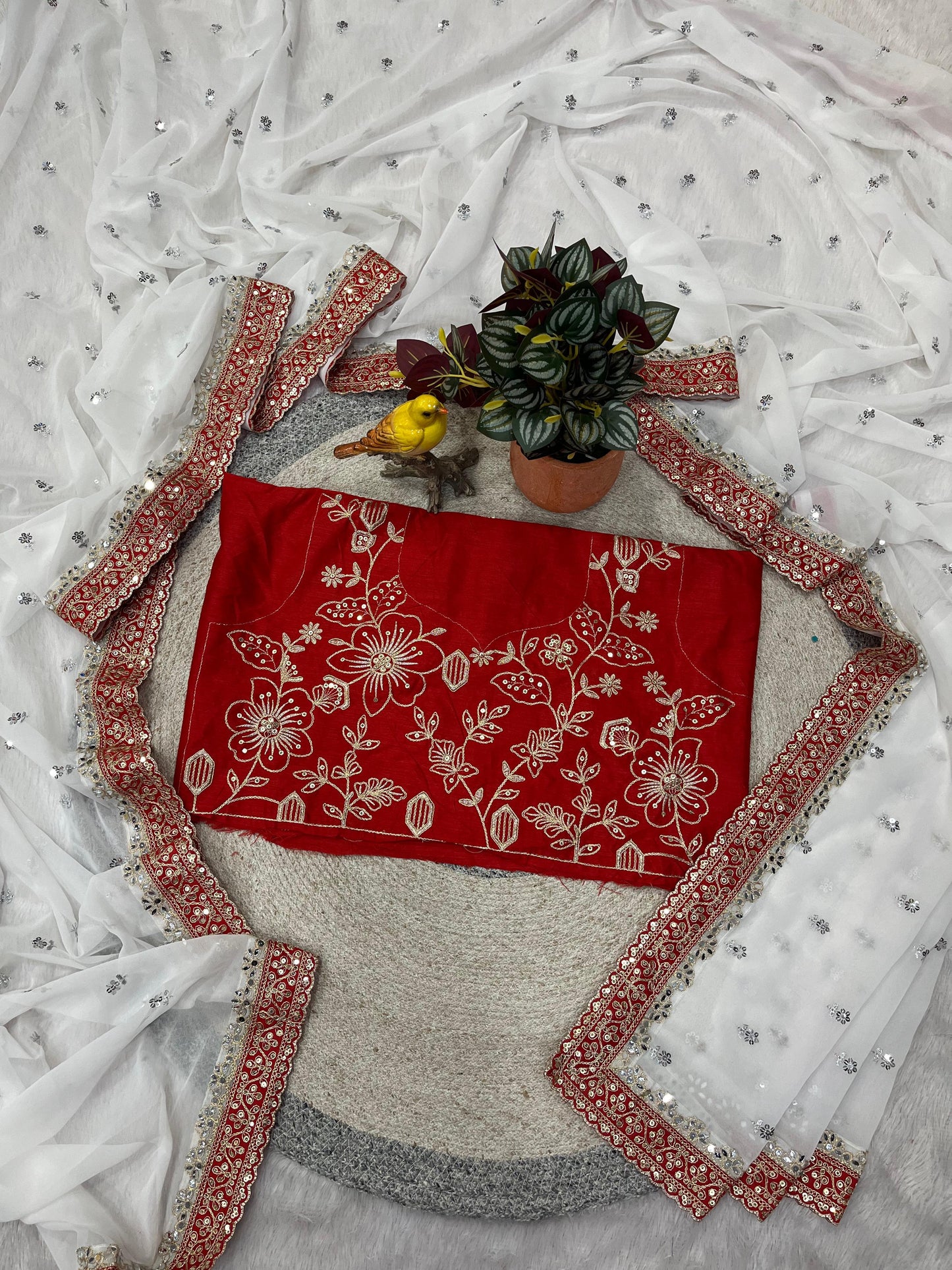 Designer Faux Georgette Saree with 5mm Sequin & Mirror Embroidery and Diamond Silk Blouse