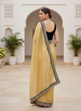 Designer Bollywood Style Soft Twill Net Saree with Sequins & Zari Dori Embroidery and Velvet Lace Border with Unstitched Blouse