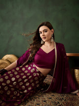 Purple Gold Foil Print Lehenga Choli With Duptta - Elganza