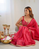 Designer Gold Crush Silk Ready-to-Wear Saree with Embroidered Blouse