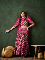 Magenta Foil Print Lehenga Choli With Dupatta - Elganza