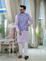 Lilac Color Floral print nehru jacket set - Elganza