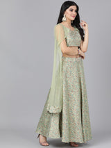 Green Lehenga Choli With Cape Dupatta - Elganza