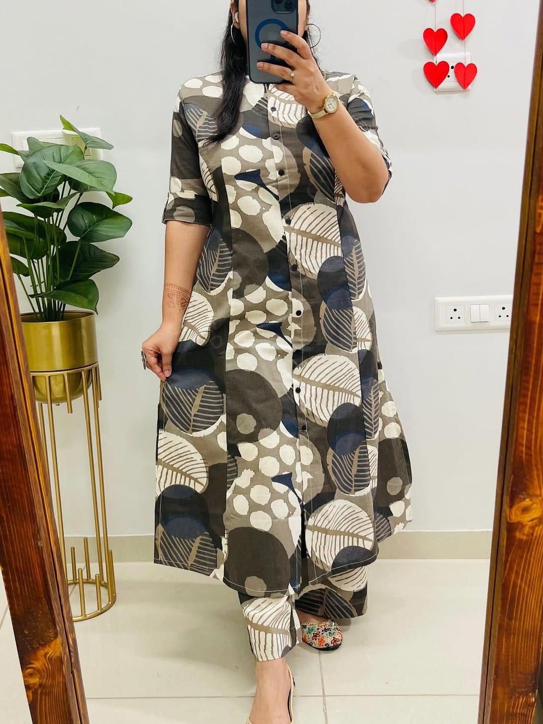 Digital Print A-Line Kurti Co-ord Set with Ankle-Length Pants