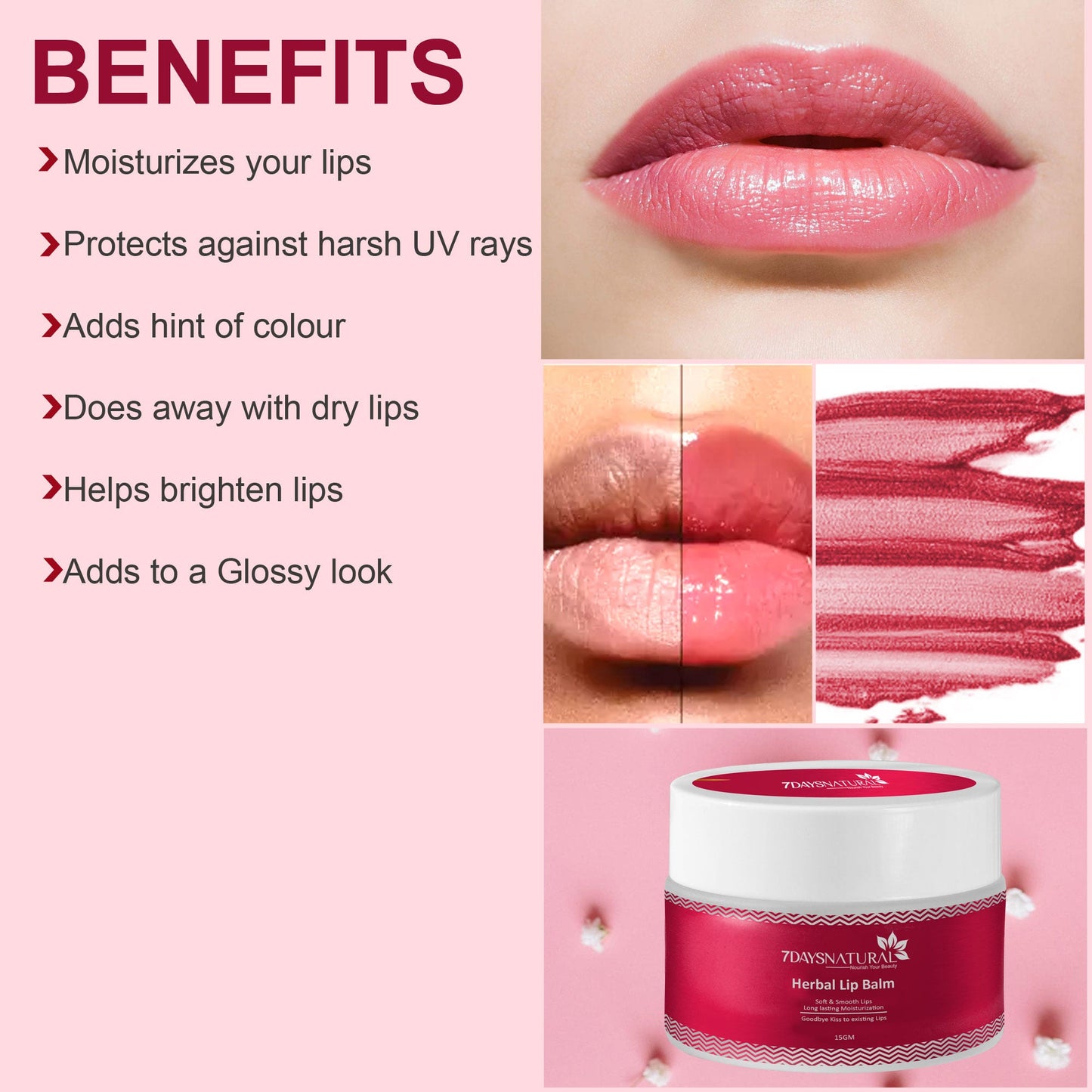 7Days Natural Lip balm for dark lips & pink soft lip (15g)  | 7Days Natural image 2