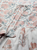White Floral Print Kurta with Tie-Up - Elganza