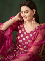 Magenta Foil Print Lehenga Choli With Dupatta - Elganza