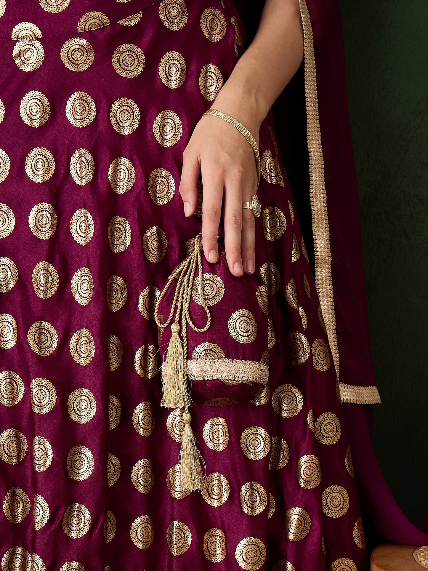 Purple Gold Foil Print Lehenga Choli With Duptta - Elganza