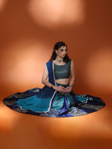 Teal Blue Gold Zari Work Lehenga Choli With Dupatta - Elganza