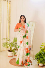 Republic Day Special Pure Cotton Tricolour Printed Saree with Embroidery