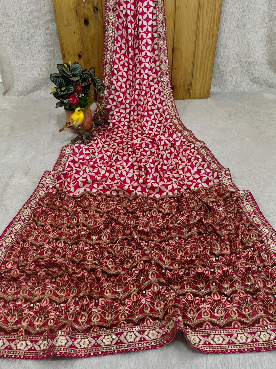 Premium Classic Designer Soft Chinon Silk Saree