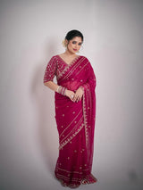 Designer Fandy Satin Silk Saree with 3mm Sequin Embroidery and Cutwork Border