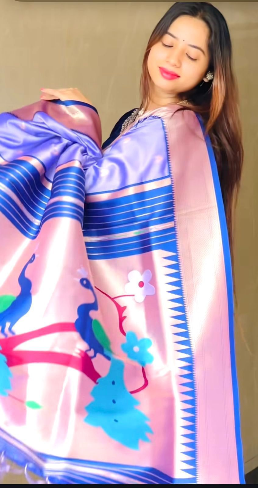 ✨ Super Hit Pure Silk Saree – Pure Soft Gold Zari Kanchivram Paithani Silk with Contrast Kadiyal Border & Heavy Mina Zari Pallu