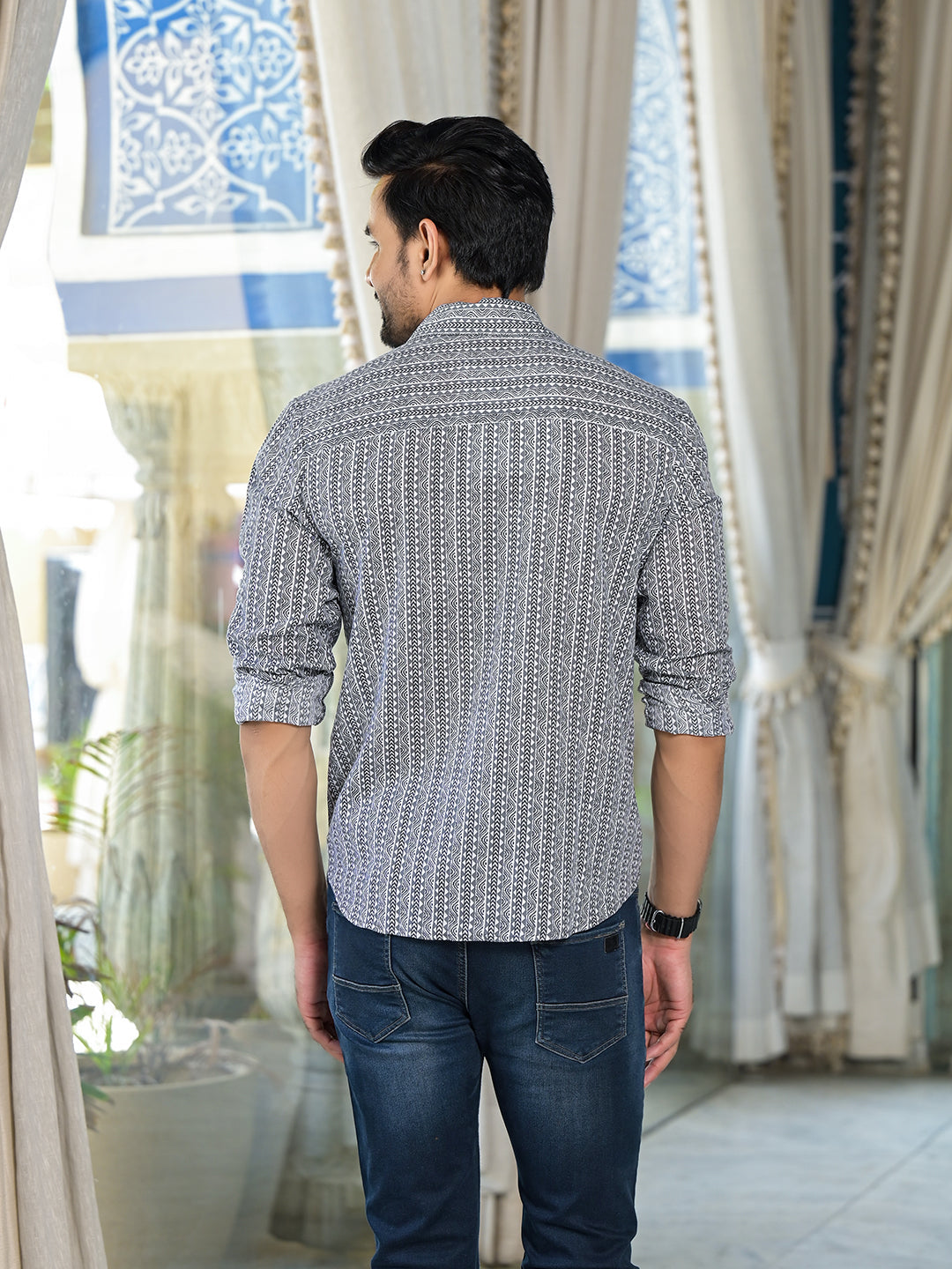 Grey Geometric print Shirt - Elganza