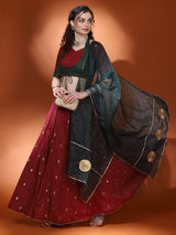 Maroon Woven Designed Lehenga Choli With Dupatta