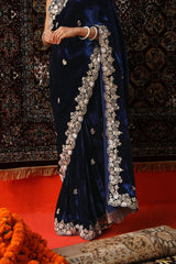 Designer Winter Velvet Saree with Sequins & Jari Embroidery