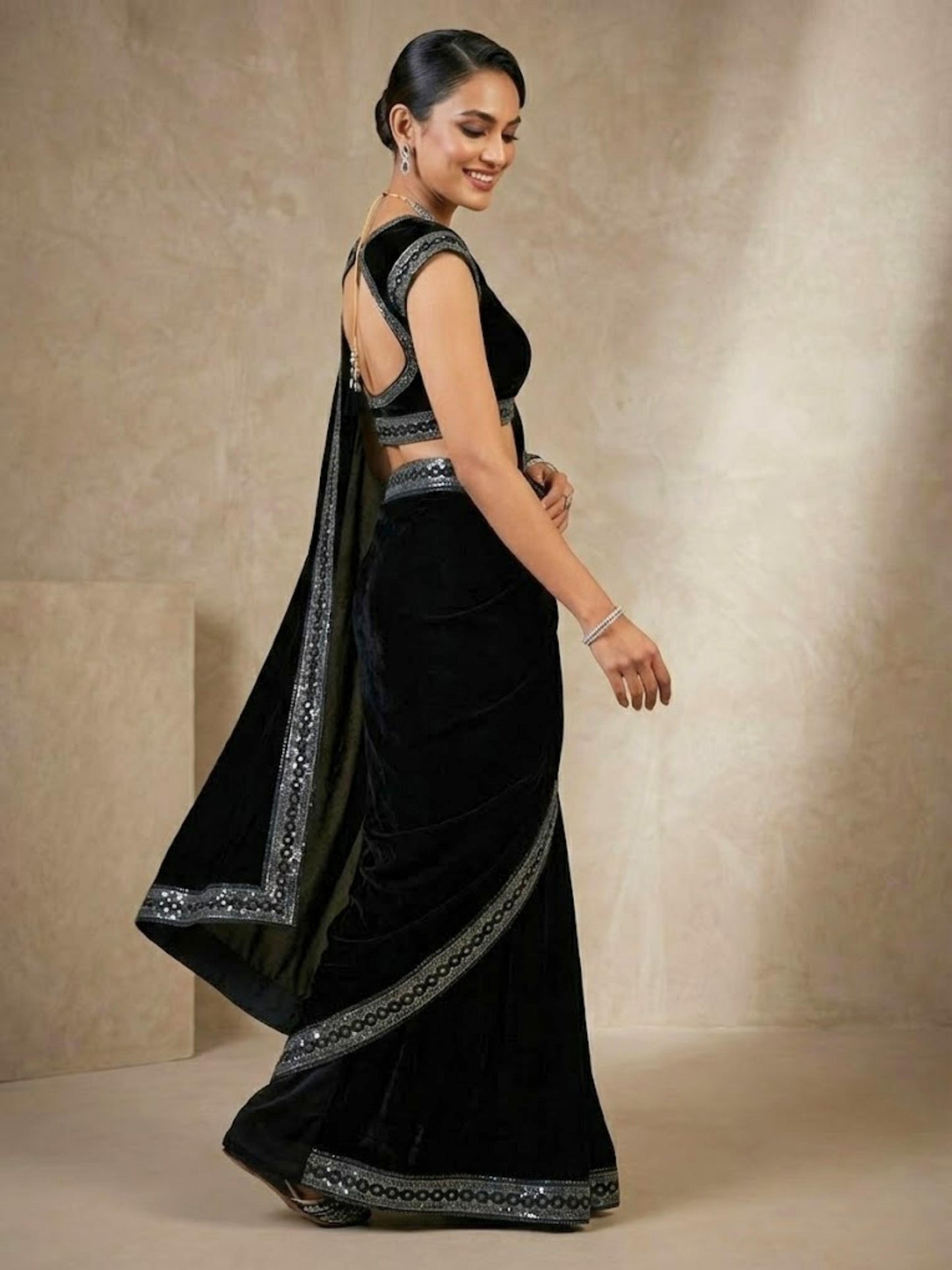 Designer Velvet Winter Saree with Dual Sequin Embroidery