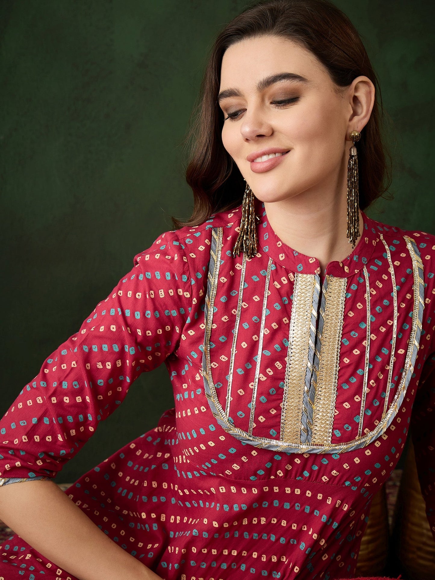 Red Bandhani Print Anarkali - Elganza