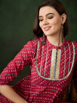 Red Bandhani Print Anarkali - Elganza