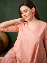 Pink Lurex Designed Flared Co-Ord Set - Elganza