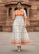 Stylish Pure Cotton Tricolour Geometric Printed Flaired Gown for Independence Day