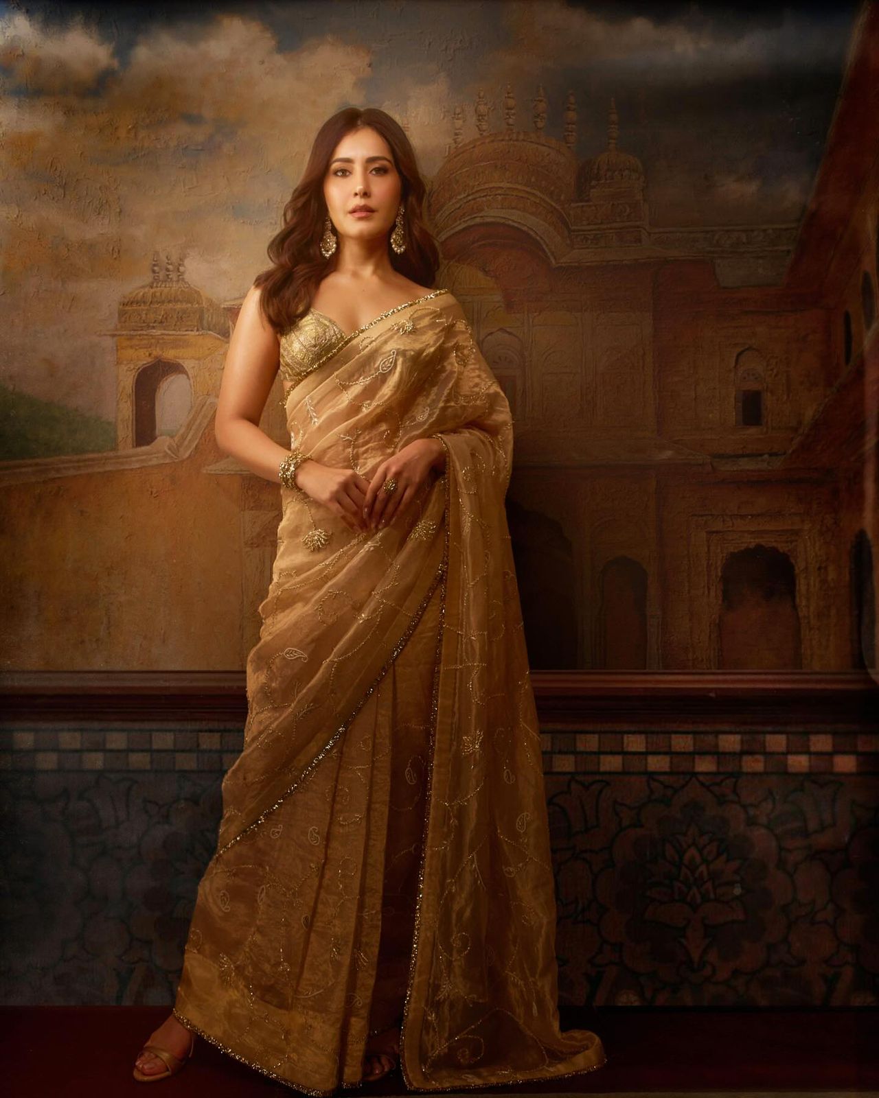 Designer Rose Gold Silk Beads & Sequins Embroidered Saree with Fancy Copper Lace Border and Unstitched Kadwa Silk Blouse