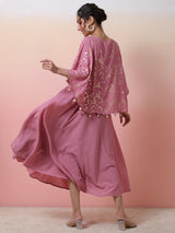 Mauve Foil Print Anarkali With Flared Sleeve - Elganza