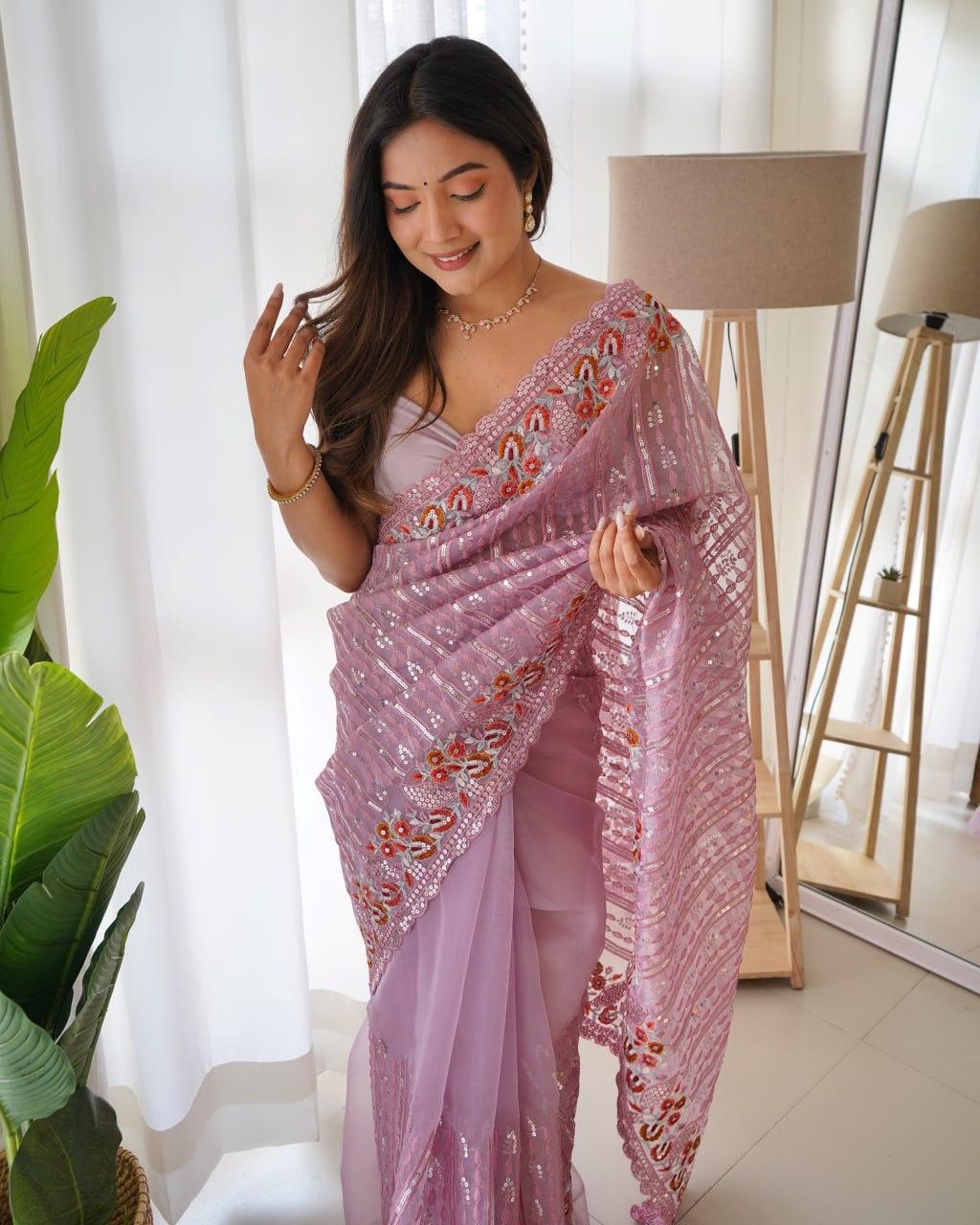 Heavy Organza Silk Designer Saree with Sequence Embroidery