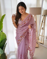 Heavy Organza Silk Designer Saree with Sequence Embroidery