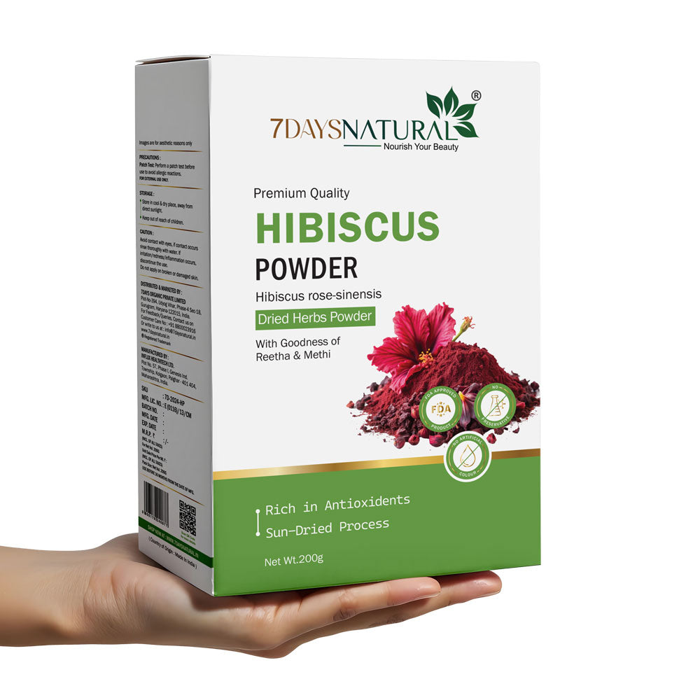 7Days Natural Hibiscus Flower Powder Ideal for Hair pack, Face pack, Eating, and Hibiscus tea | Gudhal Ka Phool Powder | 100% Pure and Natural, No Preservatives- 200gm image 2